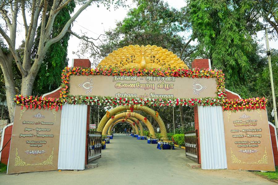 Peacock arch floral wedding decor design in Chennai